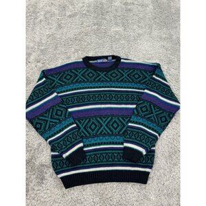 Vtg American Weekend Sweater Mens Large Green Acrylic Aztec Southwestern Knit